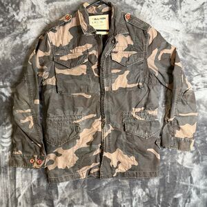 All-Son Cargo Long Sleeve Full Zip Camo Collard Coat Size Large Outdoor Hunting